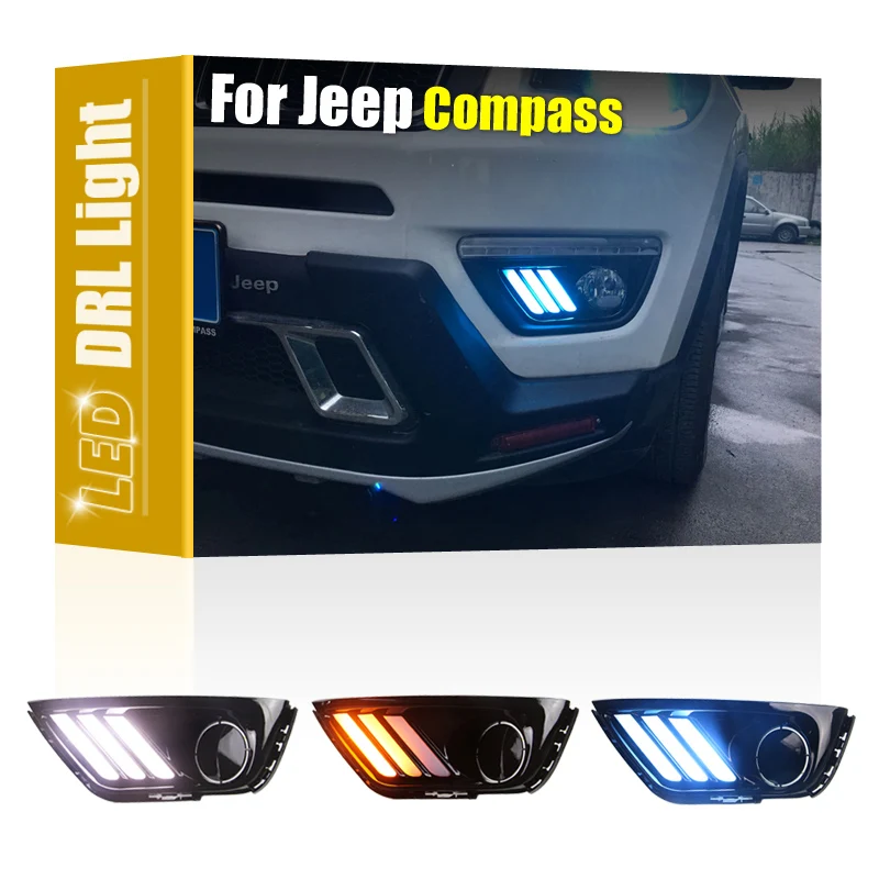 2Pcs Front Fog Lamp Frame With White DRL Light Amber Turn Signal Blue Night Driving Light For Jeep Compass 2017 2018 2019
2Pcs Front Fog Lamp Frame With White DRL Light Amber Turn Signal Blue Night Driving Light For Jeep Compass 2017 2018 2019