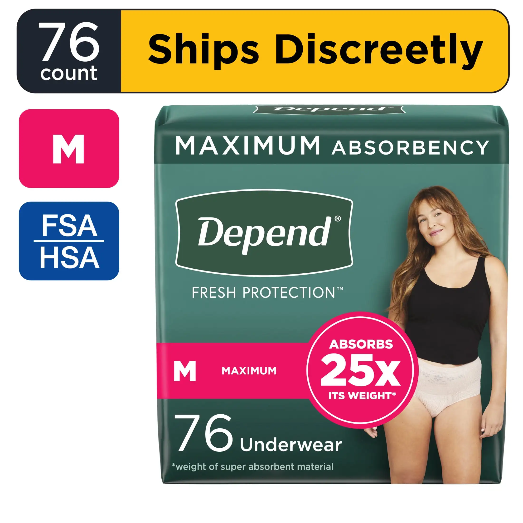 Fresh Protection Incontinence Underwear for Women, Adult Diapers, M, 76 Count
Fresh Protection Incontinence Underwear for Women, Adult Diapers, M, 76 Count