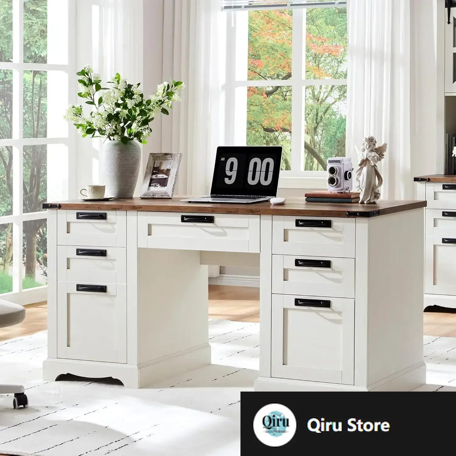 Farmhouse Executive Desk with Drawers, Wood Home Office Desk w/Charging Station, Keyboard Tray, File Drawer, Storage Cabinet
Farmhouse Executive Desk with Drawers, Wood Home Office Desk w/Charging Station, Keyboard Tray, File Drawer, Storage Cabinet