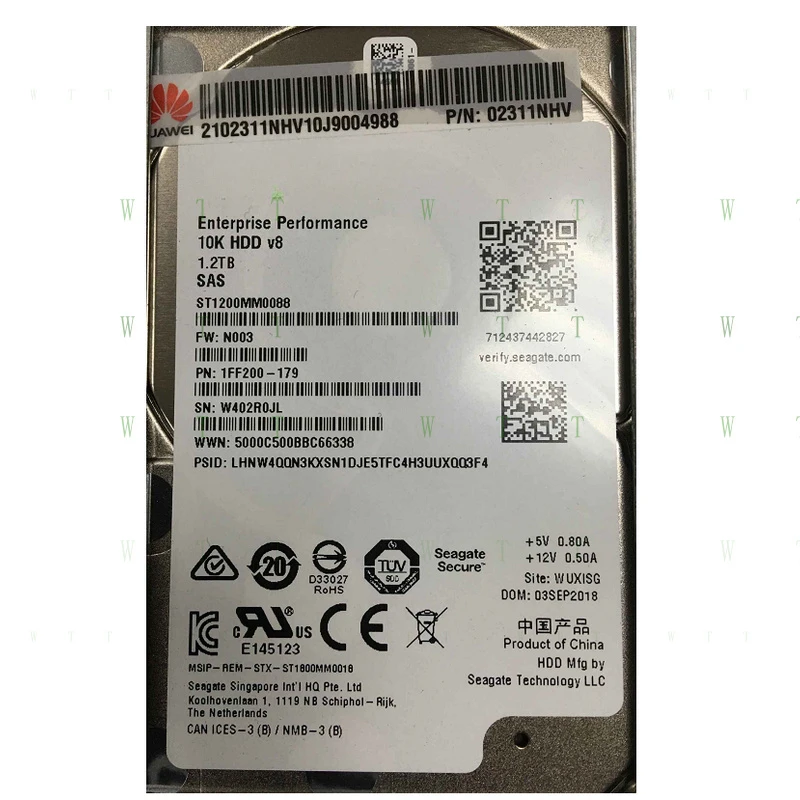 TTT 02311NHV для HuaWei 2,5 дюйма 1,2 ТБ 10K SAS серверный жесткий диск HDD ST1200MM008 новый
TTT 02311NHV для HuaWei 2,5 дюйма 1,2 ТБ 10K SAS серверный жесткий диск HDD ST1200MM008 новый