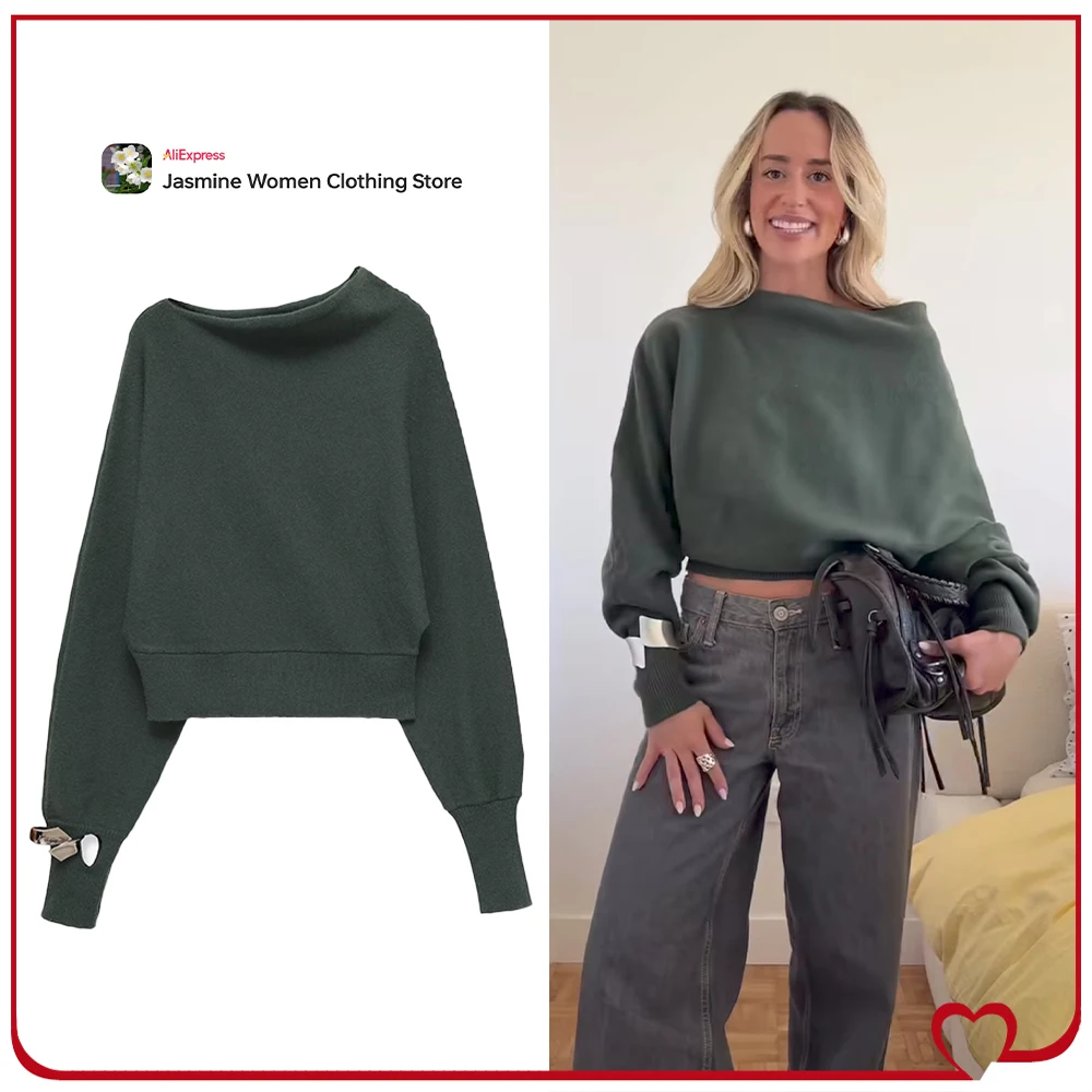 Stylish Asymmetric Neck and Long Sleeves Jumper for Women Stylish Fall Green Pullover Asymmetric Knit Sweater with Cuff Bracelet
Stylish Asymmetric Neck and Long Sleeves Jumper for Women Stylish Fall Green Pullover Asymmetric Knit Sweater with Cuff Bracelet