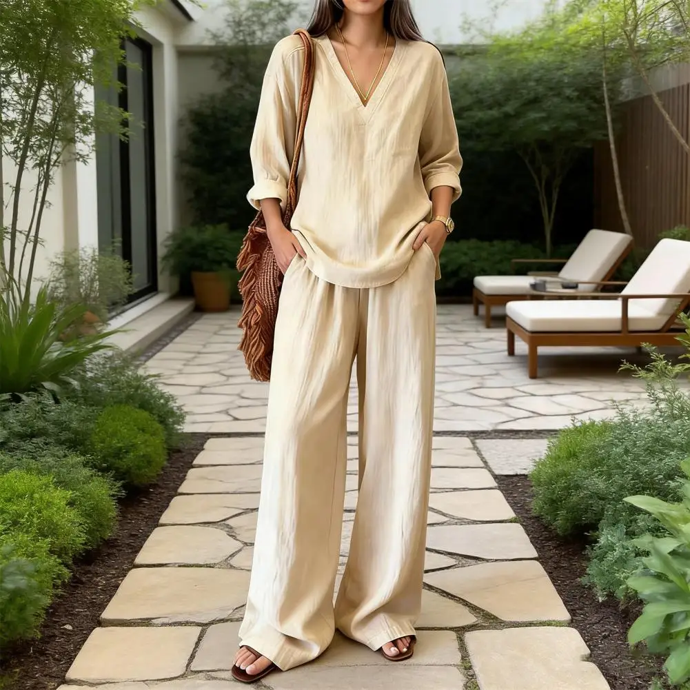 Women Linen 2 Piece Sets Summer Long Sleeve V Neck Shirts Matching Wide Leg Pants Lounge Sets Casual Beach Vacation Outfits
Women Linen 2 Piece Sets Summer Long Sleeve V Neck Shirts Matching Wide Leg Pants Lounge Sets Casual Beach Vacation Outfits