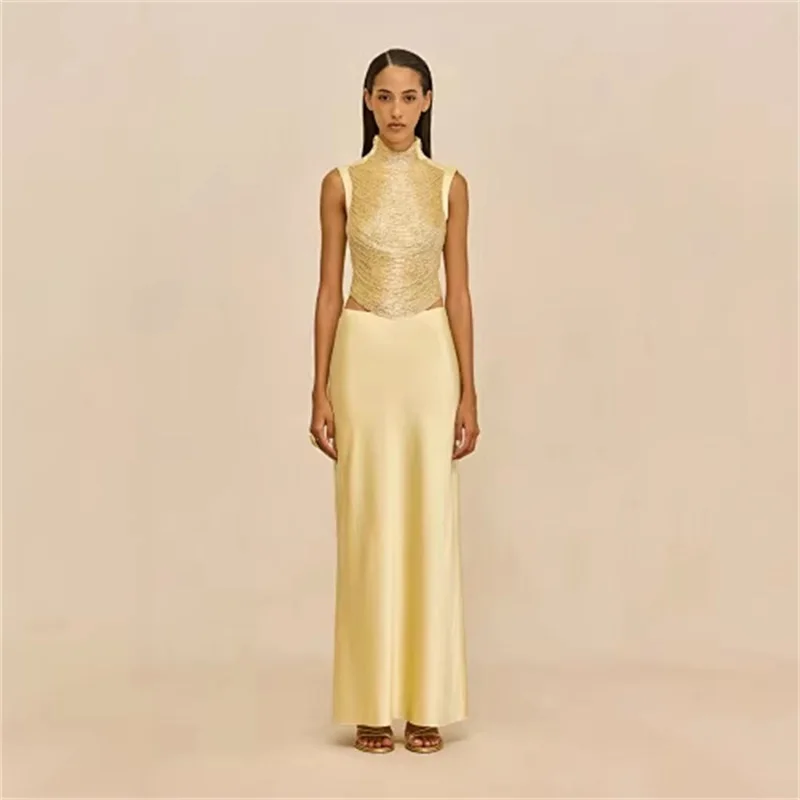 Tassel Yellow Sheath Prom Dress 2 Pcs Skirt Set Sexy Sleeveless Top Bra+Long Party Gown Formal Bridal Wedding Birthday Robe
Tassel Yellow Sheath Prom Dress 2 Pcs Skirt Set Sexy Sleeveless Top Bra+Long Party Gown Formal Bridal Wedding Birthday Robe