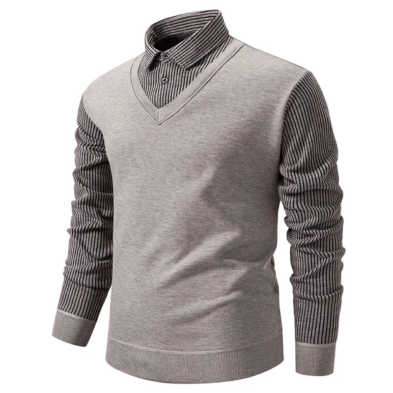 Autumn Winter New Fake Two Piece Shirt Collar Sweater Men Long Sleeved Striped Button Slim Fleece Polo Shirt Pullover Top MY1107
Autumn Winter New Fake Two Piece Shirt Collar Sweater Men Long Sleeved Striped Button Slim Fleece Polo Shirt Pullover Top MY1107