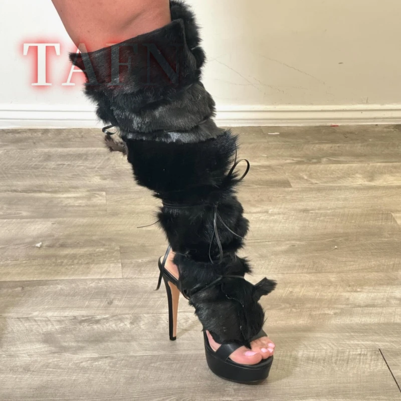 Brown Faux Fur Lace Up Long Sandals For Women's Sexy Strappy Thin High Heels Furry Shoes Woman Party Platform Shoes
Brown Faux Fur Lace Up Long Sandals For Women's Sexy Strappy Thin High Heels Furry Shoes Woman Party Platform Shoes