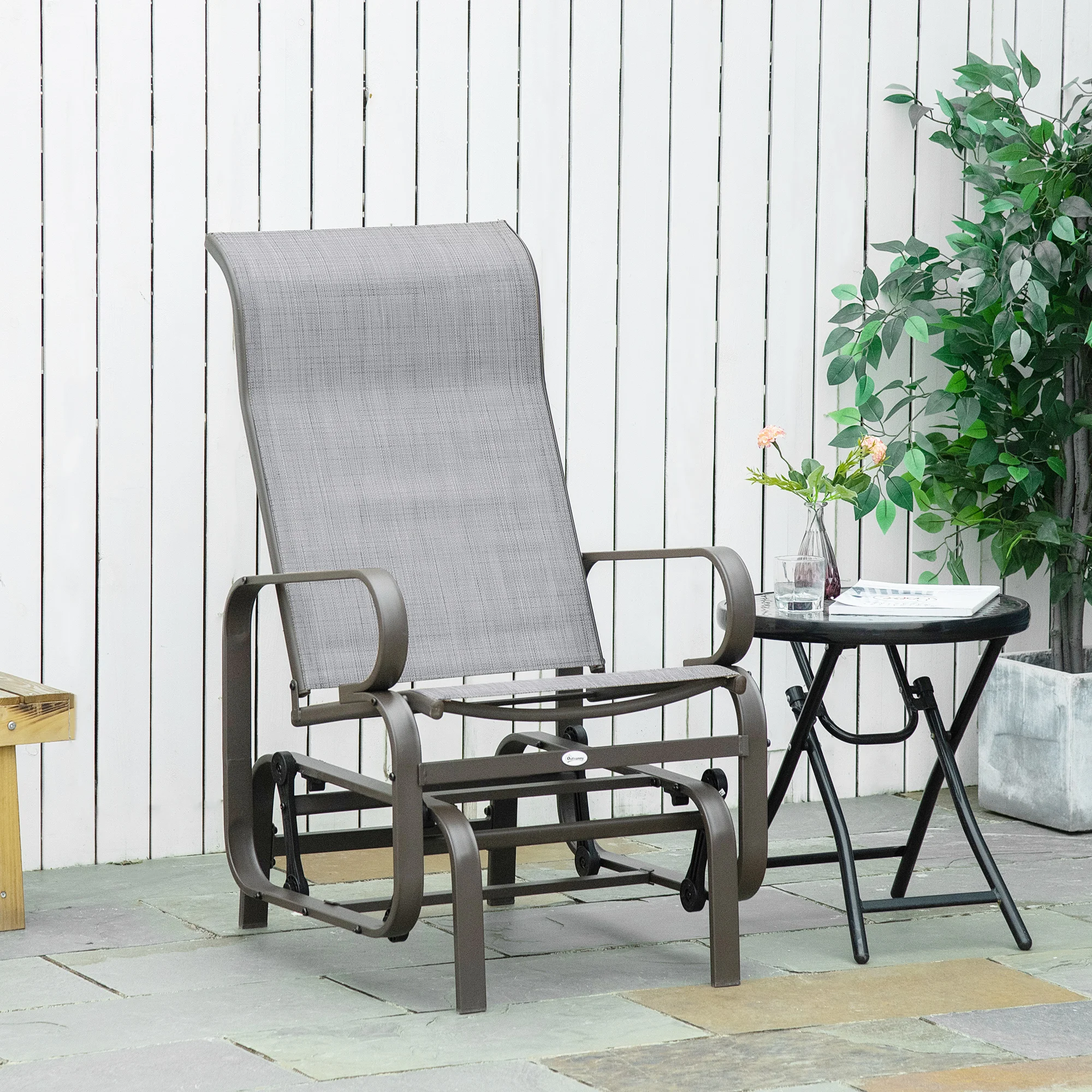 Gliding Lounger Chair, Single Rocker with Lightweight Metal & Mesh Construction, Gray
Gliding Lounger Chair, Single Rocker with Lightweight Metal & Mesh Construction, Gray