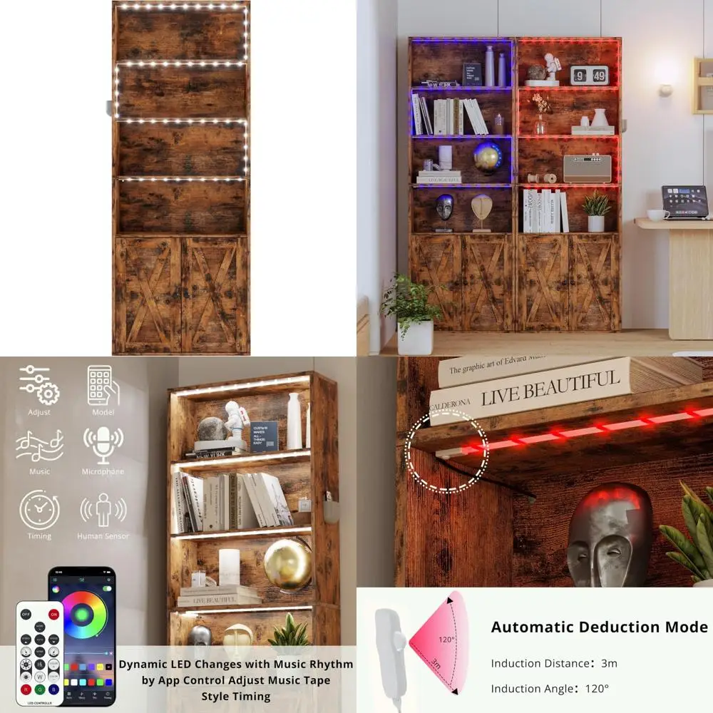 Industrial Style 70 Tall Bookcase with LED Lights, 6-Tier Shelving Unit for Storage and Display, Bookshelf with Doors
Industrial Style 70 Tall Bookcase with LED Lights, 6-Tier Shelving Unit for Storage and Display, Bookshelf with Doors