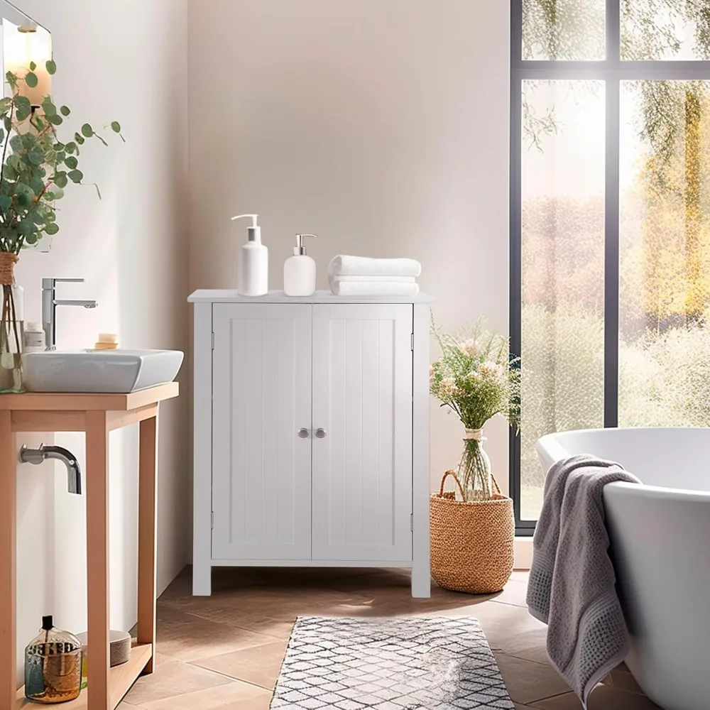 Bathroom Floor Storage Cabinet with Double Door + Adjustable Shelf, Wooden Organizer Cabinet for Living Room, Bathroom, Bed
Bathroom Floor Storage Cabinet with Double Door + Adjustable Shelf, Wooden Organizer Cabinet for Living Room, Bathroom, Bed