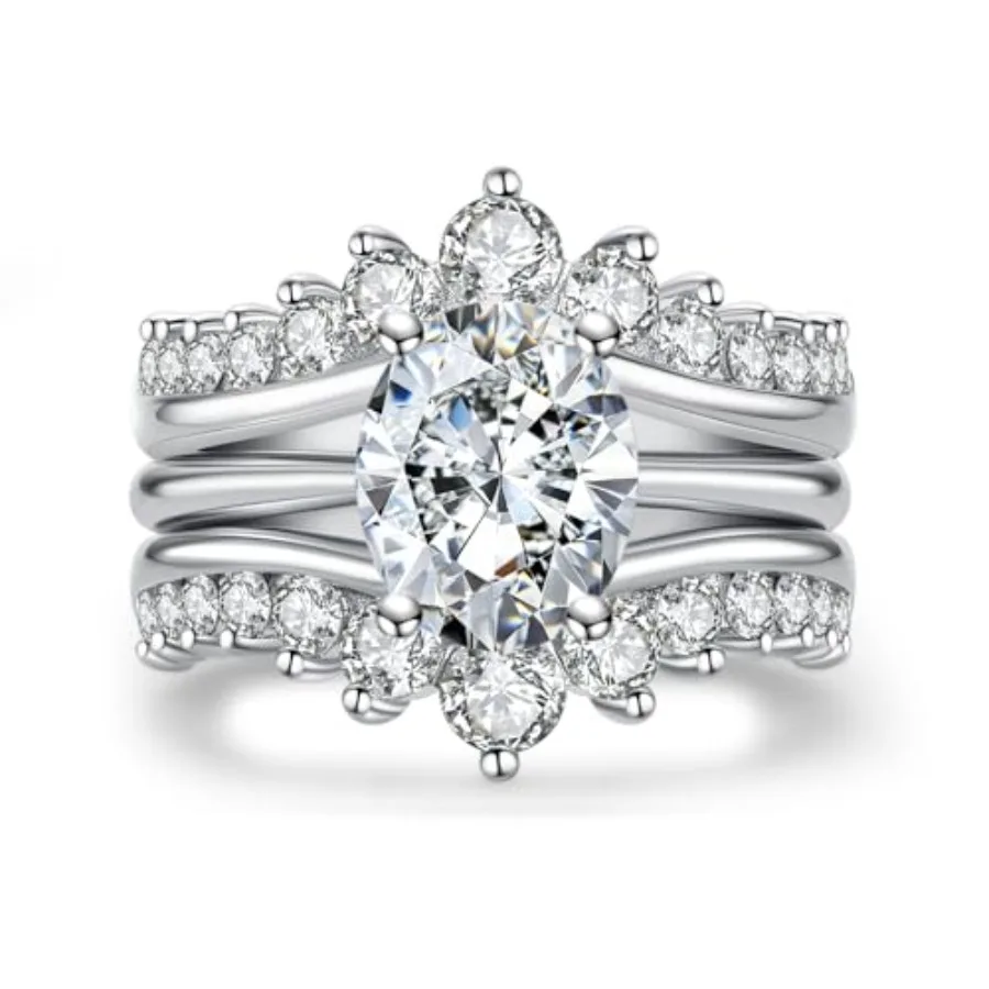 Moissanite Engagement Rings Bridal Set 3CT Center Stone D Color VVS1 925 Sterling Silver 3-in-1 Wedding Promise Ring for Women
Moissanite Engagement Rings Bridal Set 3CT Center Stone D Color VVS1 925 Sterling Silver 3-in-1 Wedding Promise Ring for Women