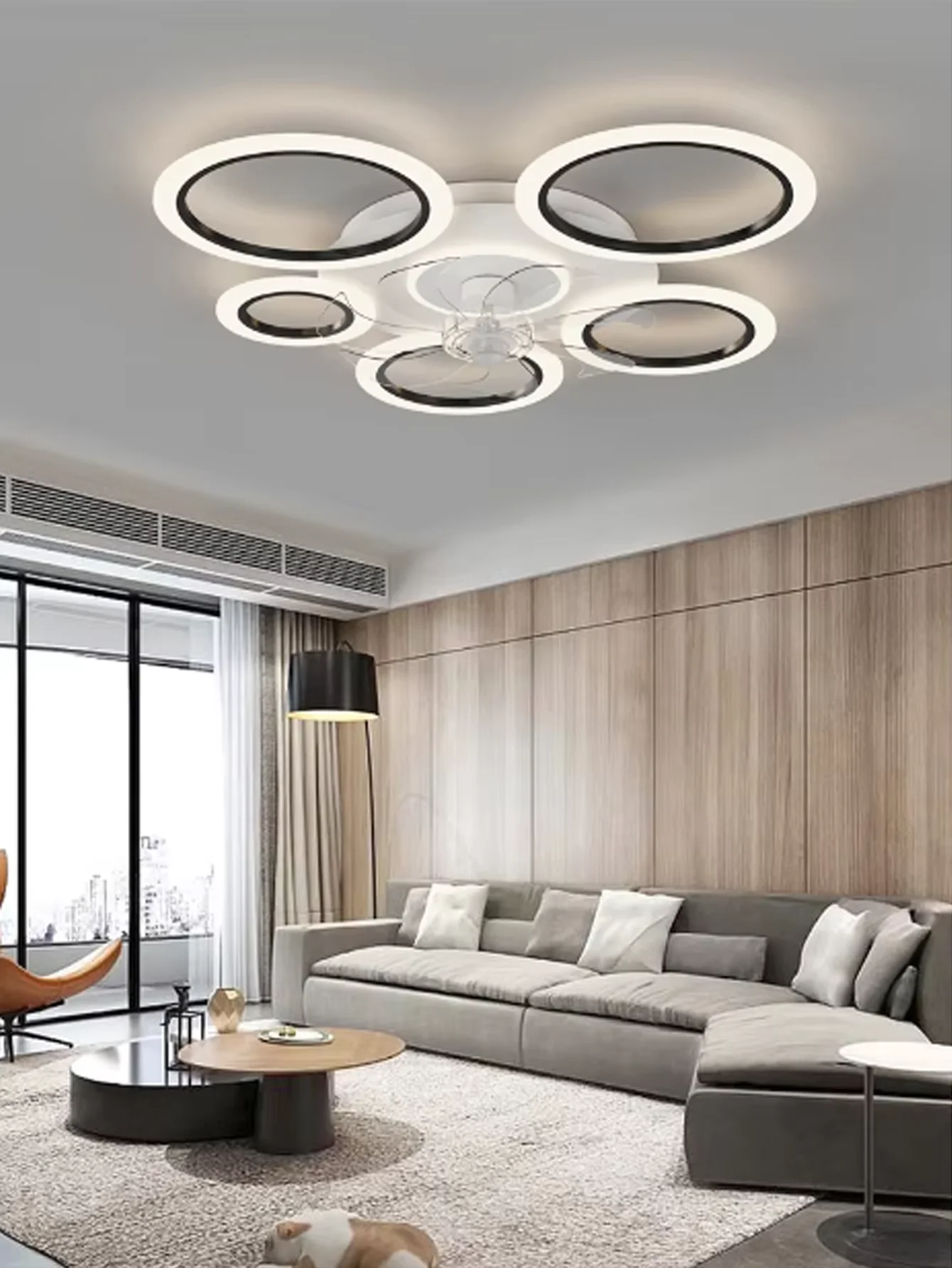 Modern minimalist circle fan light black/white simple living room ceiling fan smart control ceiling fan light
Modern minimalist circle fan light black/white simple living room ceiling fan smart control ceiling fan light