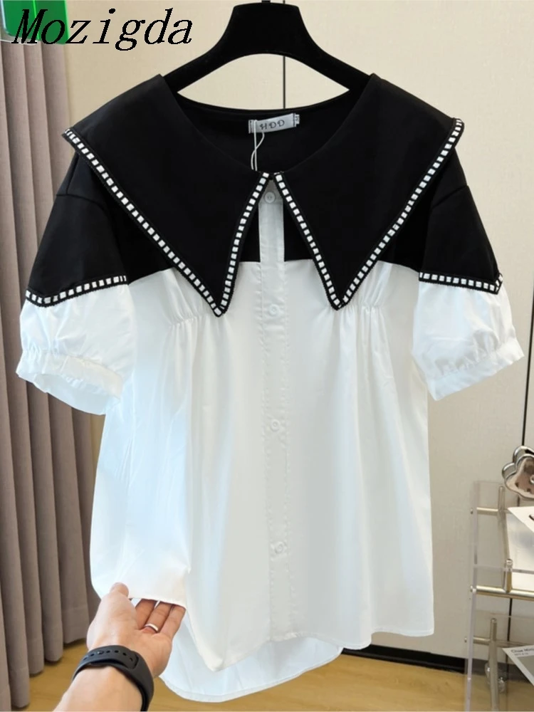 Mozigda контрастные цветные блузки женские Blusas Mujer De Moda лоскутные свободные летние рубашки с воротником Питера Пэна модные блузки топы
Mozigda контрастные цветные блузки женские Blusas Mujer De Moda лоскутные свободные летние рубашки с воротником Питера Пэна модные блузки топы