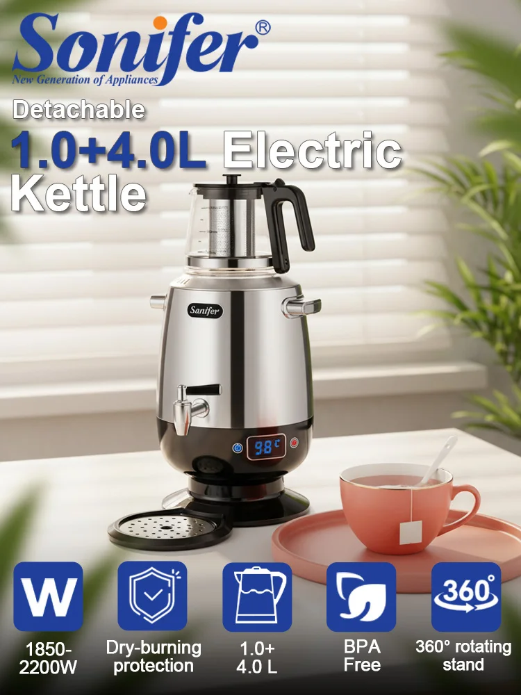 Sonifer Stainless Steel Samovar SF-2139 4L Water Boiler 1L Clear Glass Pot 2200W with 7-Level Keep Warm Anti-Dry Tea Maker
Sonifer Stainless Steel Samovar SF-2139 4L Water Boiler 1L Clear Glass Pot 2200W with 7-Level Keep Warm Anti-Dry Tea Maker