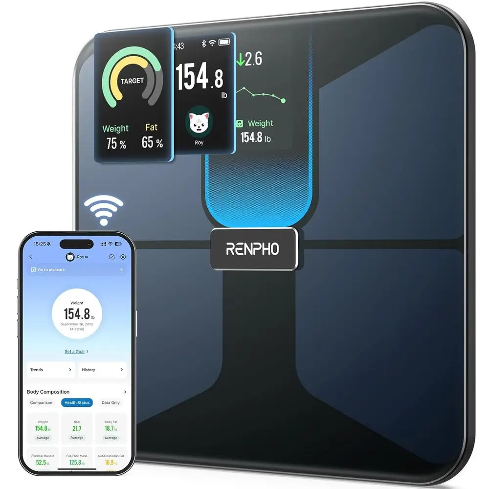 Body Composition Scale with BMI, Muscle Mass, Rechargeable, Bluetooth Connectivity
Body Composition Scale with BMI, Muscle Mass, Rechargeable, Bluetooth Connectivity
