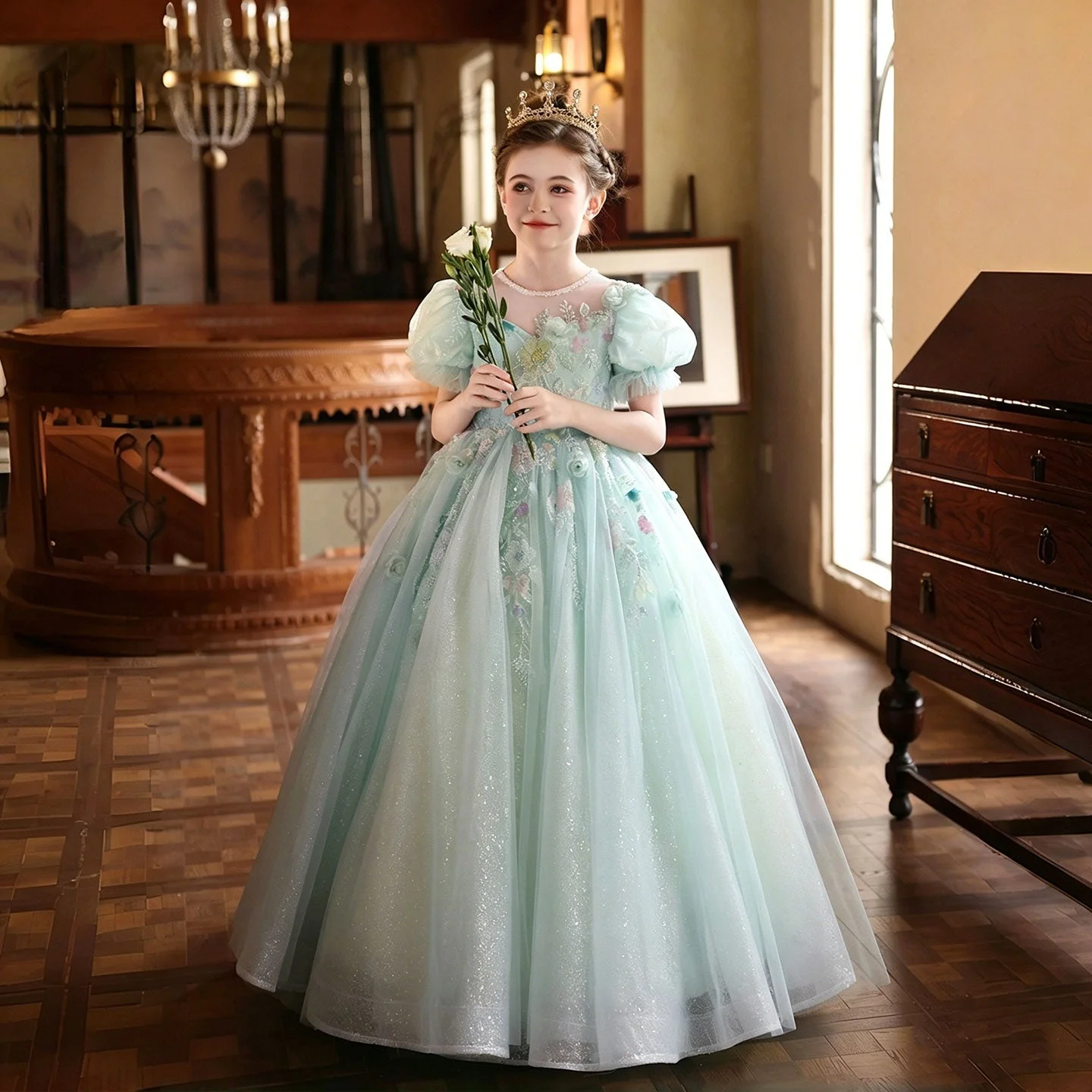 Girls Dress Light Blue Colorful Appliques Wedding Guest Clothes Sweet Puff Sleeve Kids Princess Gown Stage Performance Wear
Girls Dress Light Blue Colorful Appliques Wedding Guest Clothes Sweet Puff Sleeve Kids Princess Gown Stage Performance Wear