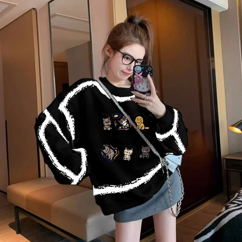 Patchwork Sweatshirts Female 2024 Autumn Winter New Cartoon O-neck Long Sleeve Pullovers Women Clothes Trend All-match Top Tee
Patchwork Sweatshirts Female 2024 Autumn Winter New Cartoon O-neck Long Sleeve Pullovers Women Clothes Trend All-match Top Tee