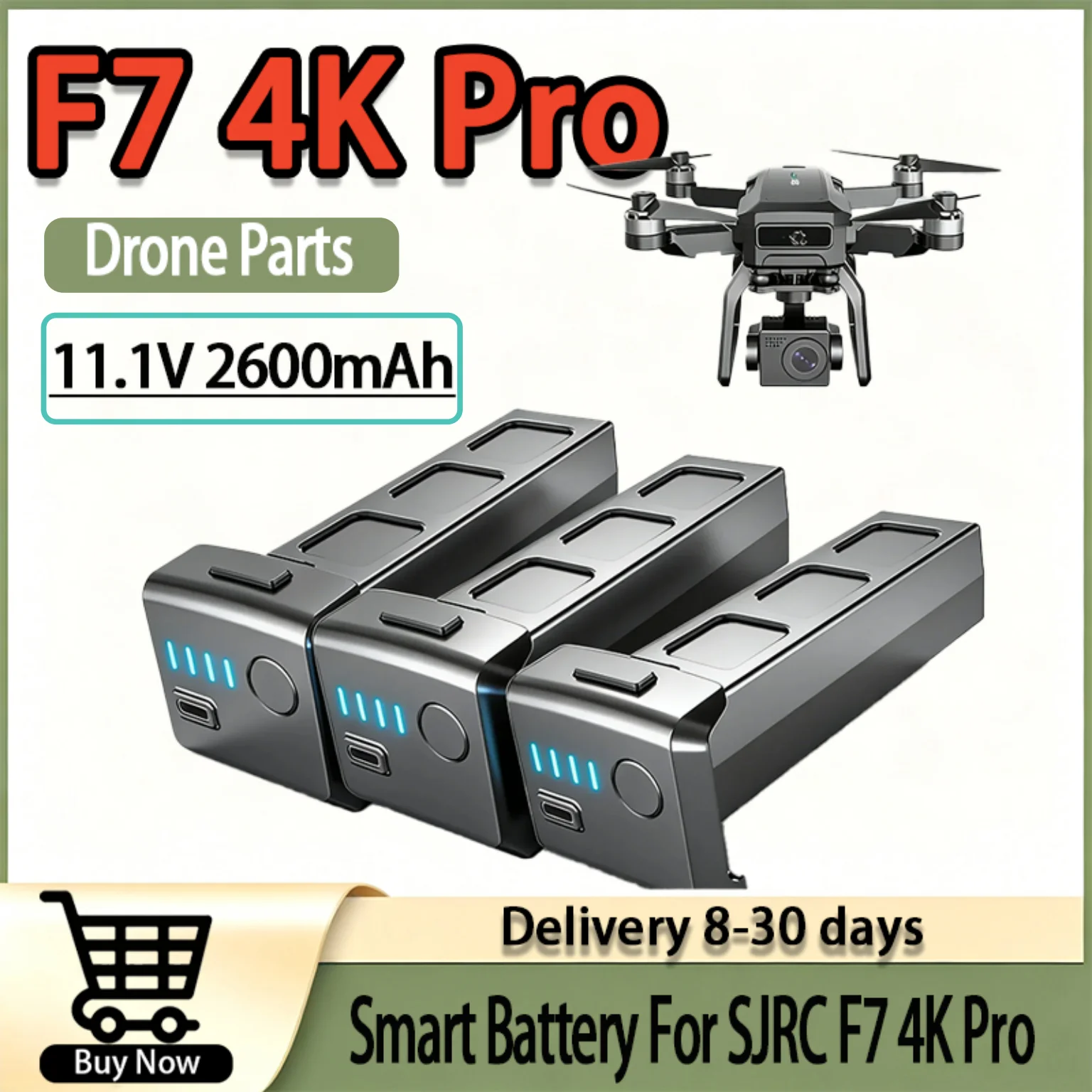 Premium 11.1V 2600mAh LiPo with voltage monitor, secure reliable replacement for SJRC F7 4K Pro
Premium 11.1V 2600mAh LiPo with voltage monitor, secure reliable replacement for SJRC F7 4K Pro