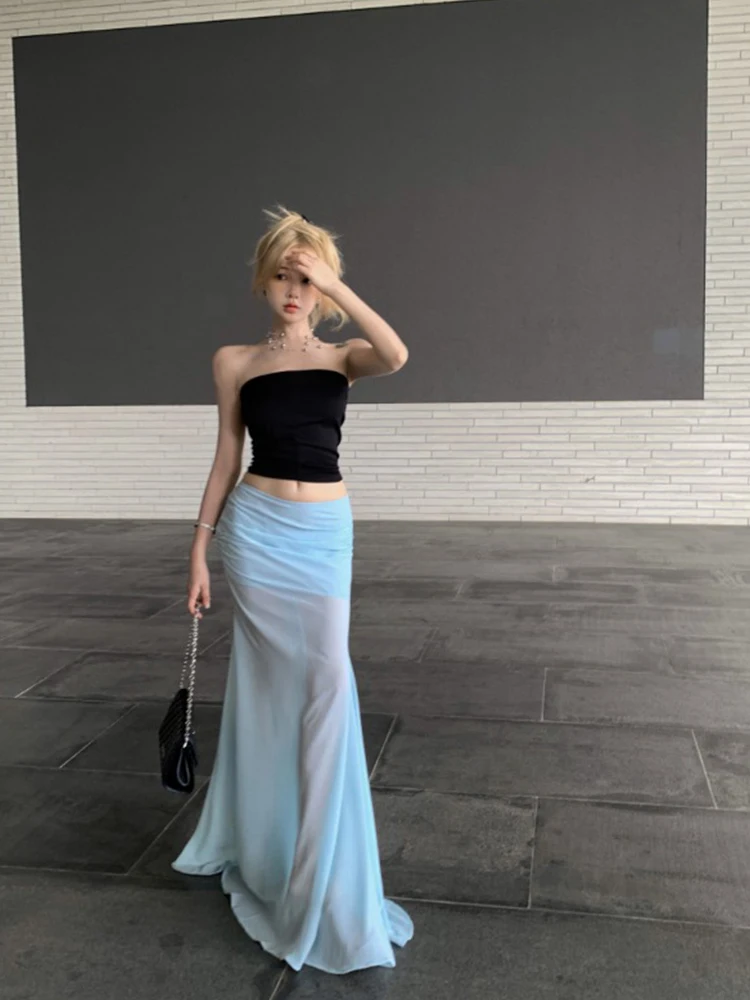 Elegant Blue Chiffon Mermaid Long Skirts for Women Low-waist Hip Wrapped A-line Skirt Sexy Ladies Casual Loose Clothes
Elegant Blue Chiffon Mermaid Long Skirts for Women Low-waist Hip Wrapped A-line Skirt Sexy Ladies Casual Loose Clothes