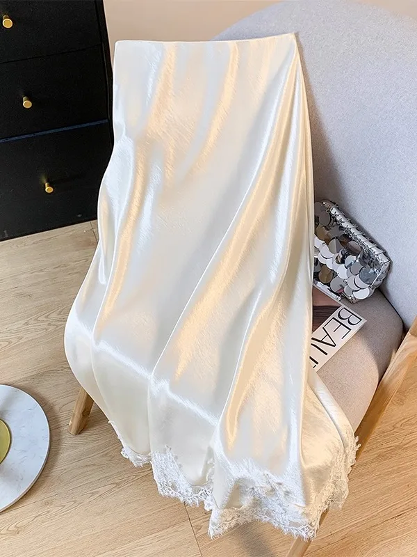 Новая женская летняя юбка с высокой талией из ацетатного атласа с кружевной отделкой, облегающая, длинная, повседневная, из смесового хлопка, А-силуэт
Новая женская летняя юбка с высокой талией из ацетатного атласа с кружевной отделкой, облегающая, длинная, повседневная, из смесового хлопка, А-силуэт