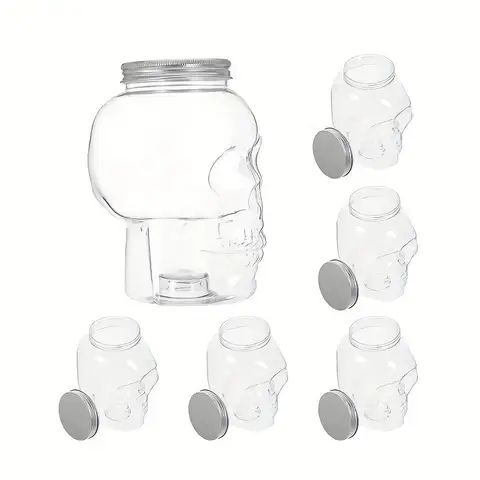 6er-Pack Halloween-Schädel-Kunststoffgläser, transparent, mit Deckel für Heimdekoration, Figuren, Sammlerstücke, Desktop-Dekorationen