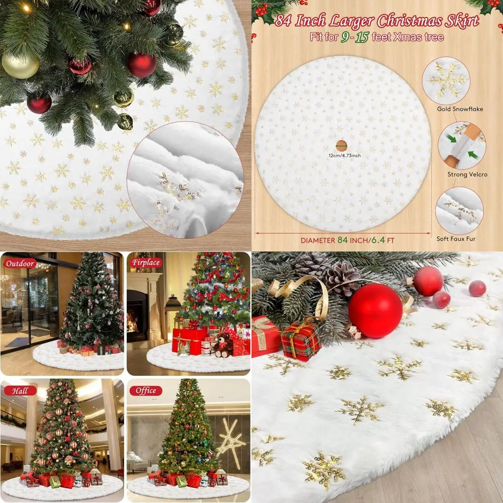 Gold Snowflake 84-inch Christmas Tree Skirt for 7.5 to 15 Feet Trees, White Faux Fur Indoor Rug, Large Mat Decor, Xmas Ornaments
Gold Snowflake 84-inch Christmas Tree Skirt for 7.5 to 15 Feet Trees, White Faux Fur Indoor Rug, Large Mat Decor, Xmas Ornaments