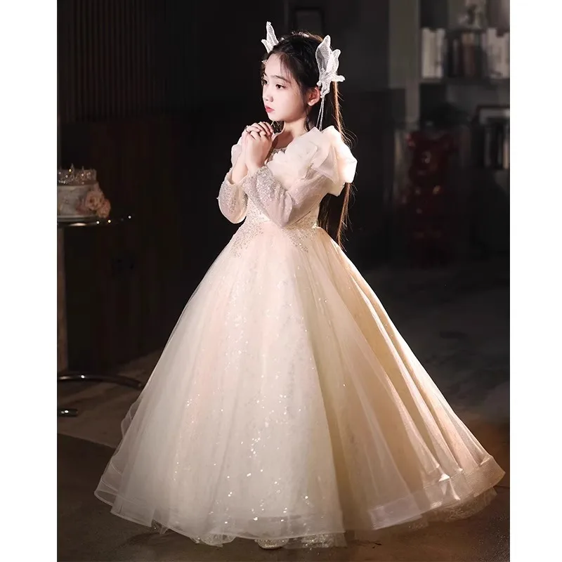 Champagne Girl's Dress Children's Birthday Princess Dress Flower Girl Wedding Girl Host High-End Performance Long Sleeve
Champagne Girl's Dress Children's Birthday Princess Dress Flower Girl Wedding Girl Host High-End Performance Long Sleeve