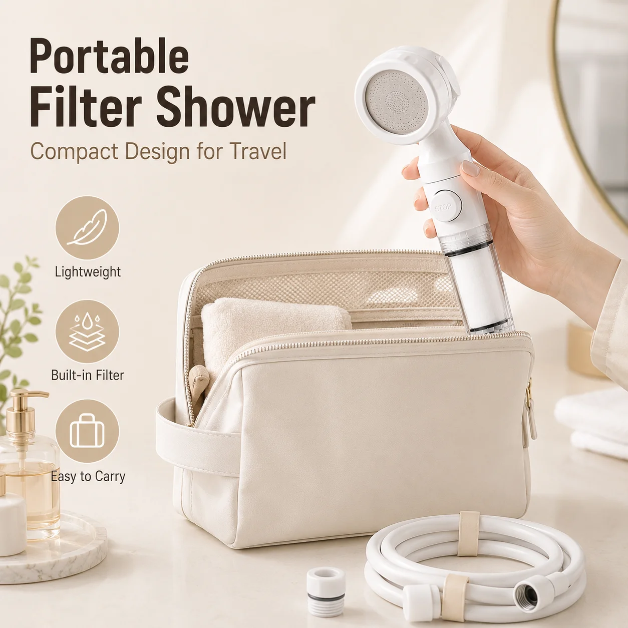 Handheld Shower Nozzle with Water Filter Travel Pressurized Spray Head for Bathroom Hotel Home Purification Replacement
Handheld Shower Nozzle with Water Filter Travel Pressurized Spray Head for Bathroom Hotel Home Purification Replacement