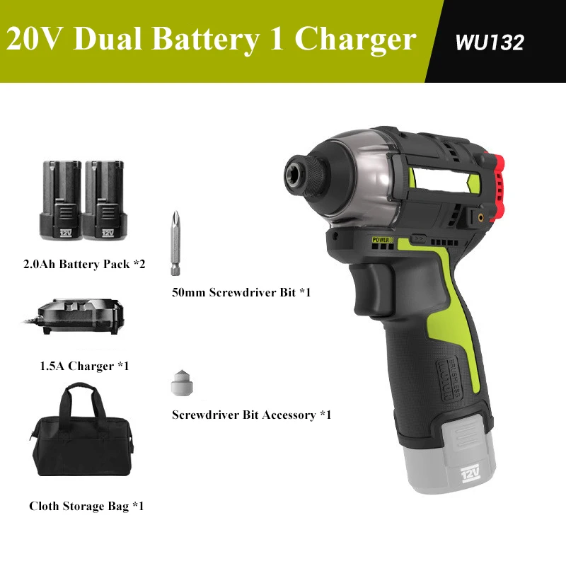 WU132 Electric Impact Driver Cordless Impact Screwdriver 140Nm 12V 3300rpm Brushless Motor Electric Drill Power Tools
WU132 Electric Impact Driver Cordless Impact Screwdriver 140Nm 12V 3300rpm Brushless Motor Electric Drill Power Tools