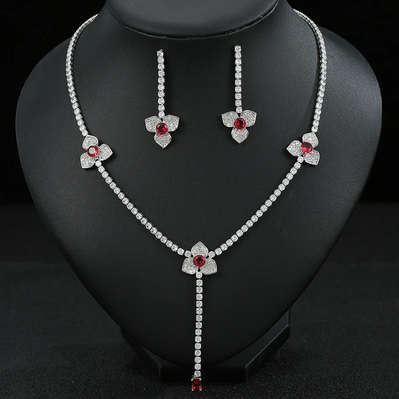 luxury jewelry set 2pcs shiny zircon silver color red flower necklace earrings wedding bride party jewelry anniversary gift wife
luxury jewelry set 2pcs shiny zircon silver color red flower necklace earrings wedding bride party jewelry anniversary gift wife