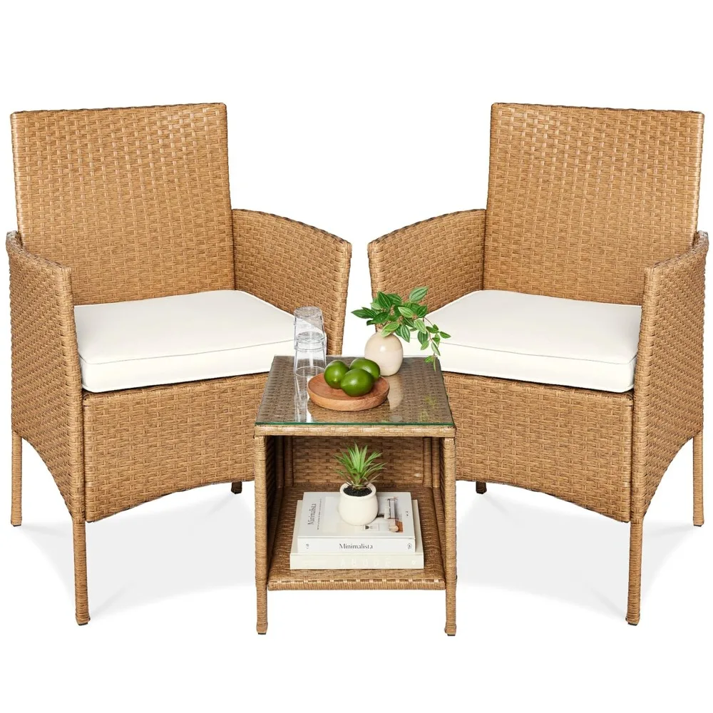 3-Piece Outdoor Wicker Conversation Bistro Set, Space Saving Patio Furniture for Garden w/Side Table, Natural/Ivory, Customized
3-Piece Outdoor Wicker Conversation Bistro Set, Space Saving Patio Furniture for Garden w/Side Table, Natural/Ivory, Customized