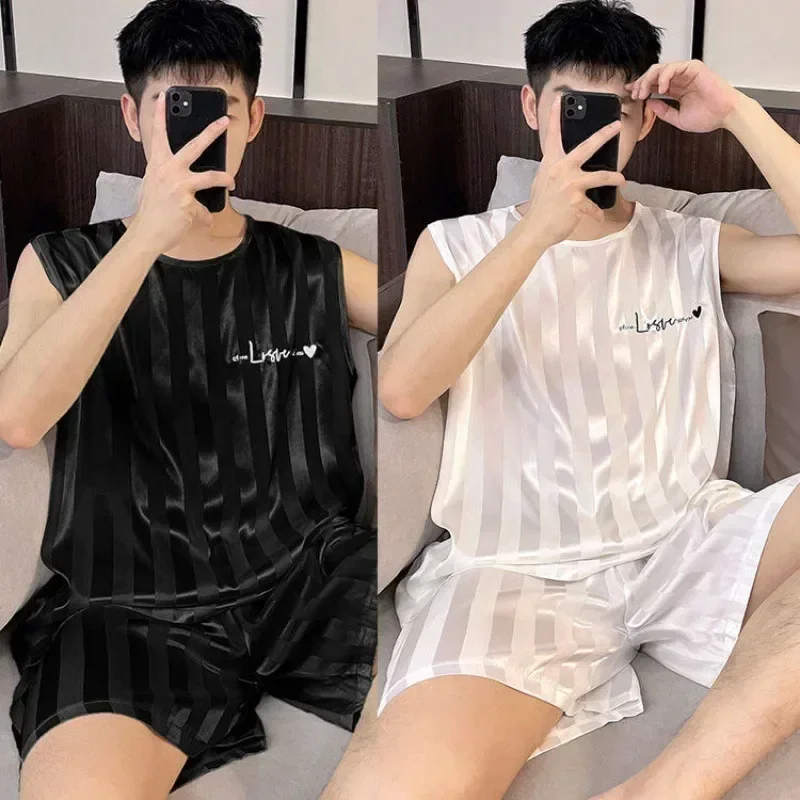 New Pajamas, Men's Ice Silk Thin Vest Shorts, Men's Loungewear Set, Large Size Sleeveless Comfortable Casual Loungewear
New Pajamas, Men's Ice Silk Thin Vest Shorts, Men's Loungewear Set, Large Size Sleeveless Comfortable Casual Loungewear