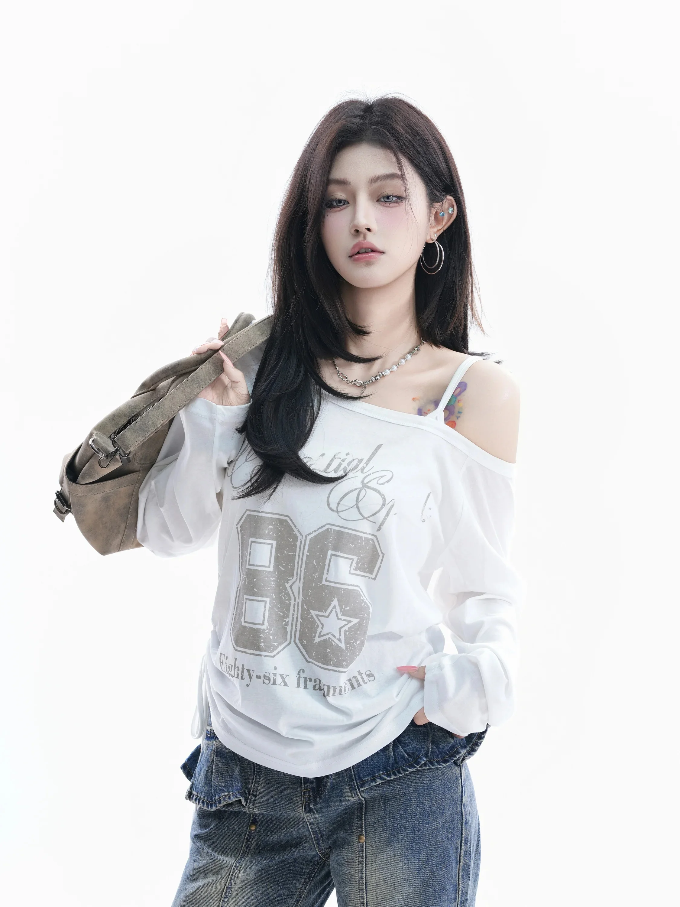 Retro American Long Sleeve Digital Print T-Shirt Women's Asymmetrical Drawstring Waist Slimming Top Cotton Loose Fit Crew Neck
Retro American Long Sleeve Digital Print T-Shirt Women's Asymmetrical Drawstring Waist Slimming Top Cotton Loose Fit Crew Neck
