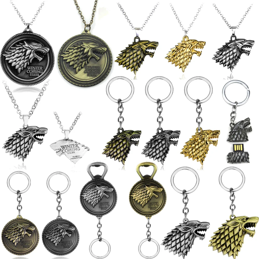 Stark Wolf TV Series Thrones keyrings Winter Is Coming Pendant Necklace Vintage Stark Family 3D Logo Jewelry Souvenir Gift
Stark Wolf TV Series Thrones keyrings Winter Is Coming Pendant Necklace Vintage Stark Family 3D Logo Jewelry Souvenir Gift