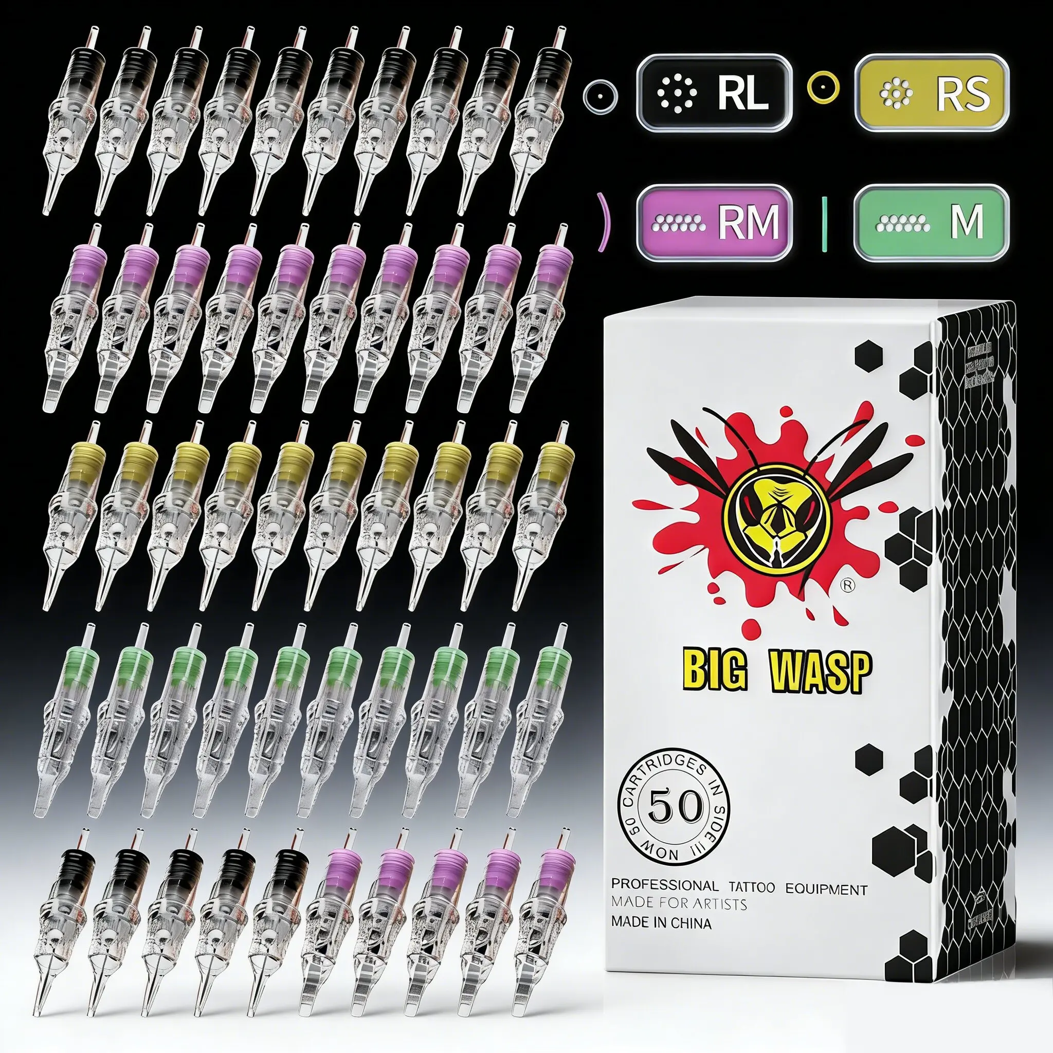 BIGWASP Transparent Series Tattoo Needles 50pcs Disposable RL/RS/RM/M1 0.30/0.35mm Safety Permanent Makeup Cartridges Needle
BIGWASP Transparent Series Tattoo Needles 50pcs Disposable RL/RS/RM/M1 0.30/0.35mm Safety Permanent Makeup Cartridges Needle