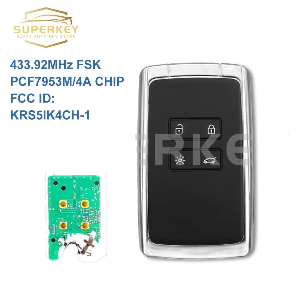 SUPERKEY KR5IK4CH-01 Keyless Smart key 434Mhz PCF7953M 4A Chip For 2016 2017 2018 2019 Renault Megane 4 Talisman Espace 5 Kadjar
SUPERKEY KR5IK4CH-01 Keyless Smart key 434Mhz PCF7953M 4A Chip For 2016 2017 2018 2019 Renault Megane 4 Talisman Espace 5 Kadjar