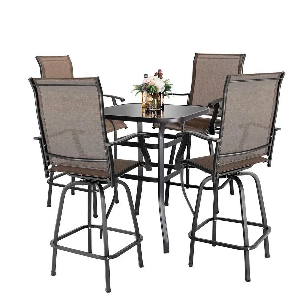 5 Piece Patio Bar Set with Square Silk Screen Bar Height Glass Table and 4 Counter Textilene Height Swivel Chairs for Patio, Ya
5 Piece Patio Bar Set with Square Silk Screen Bar Height Glass Table and 4 Counter Textilene Height Swivel Chairs for Patio, Ya