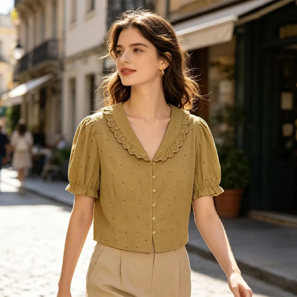 WOMAN 2026 Summer New Fashionable Slimming Embroidered Small Round Collar Bubble Sleeve Shirt Retro Women Blouses Mujer Chic Top
WOMAN 2026 Summer New Fashionable Slimming Embroidered Small Round Collar Bubble Sleeve Shirt Retro Women Blouses Mujer Chic Top