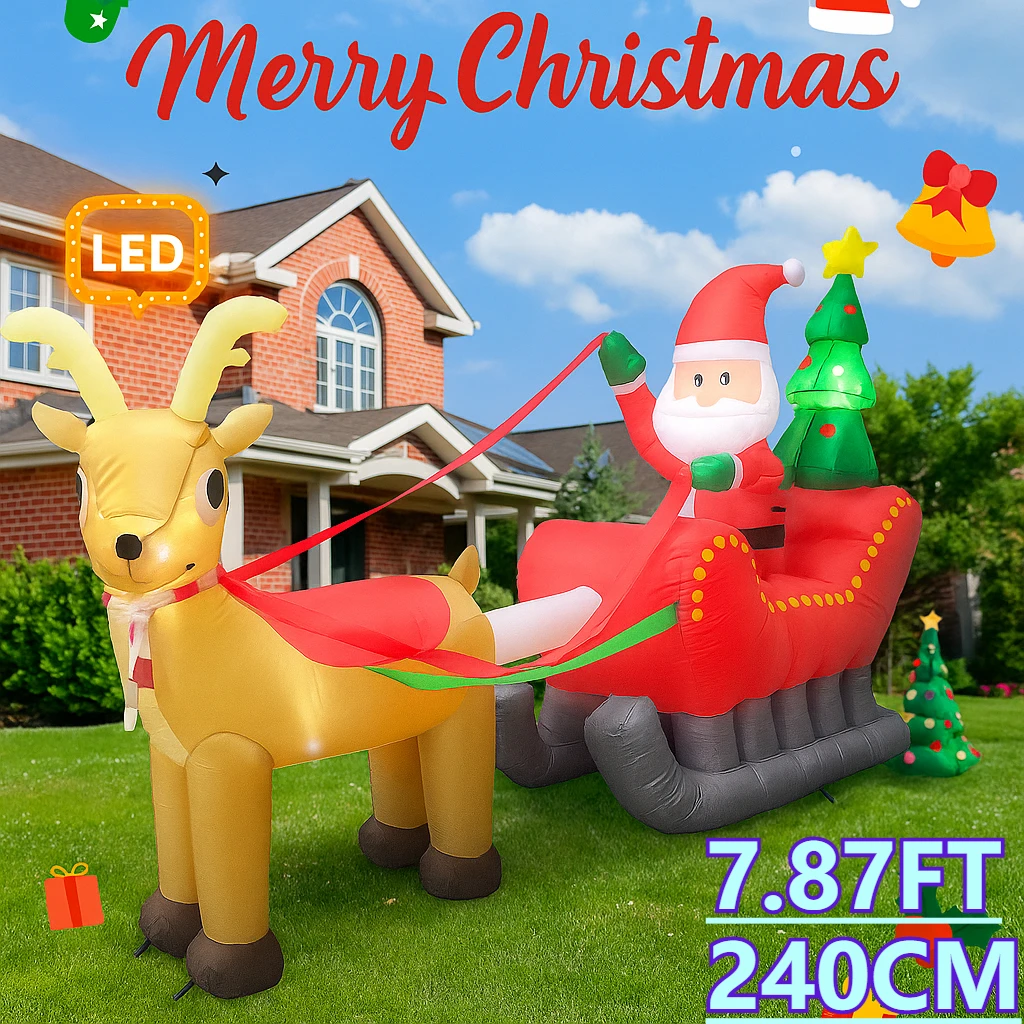 7.87FT Outdoor Holiday Decorations Inflatable Santa Claus on Reindeer Sleigh Toy Xmas Yard Decor Christmas Supplies Gift LED
7.87FT Outdoor Holiday Decorations Inflatable Santa Claus on Reindeer Sleigh Toy Xmas Yard Decor Christmas Supplies Gift LED