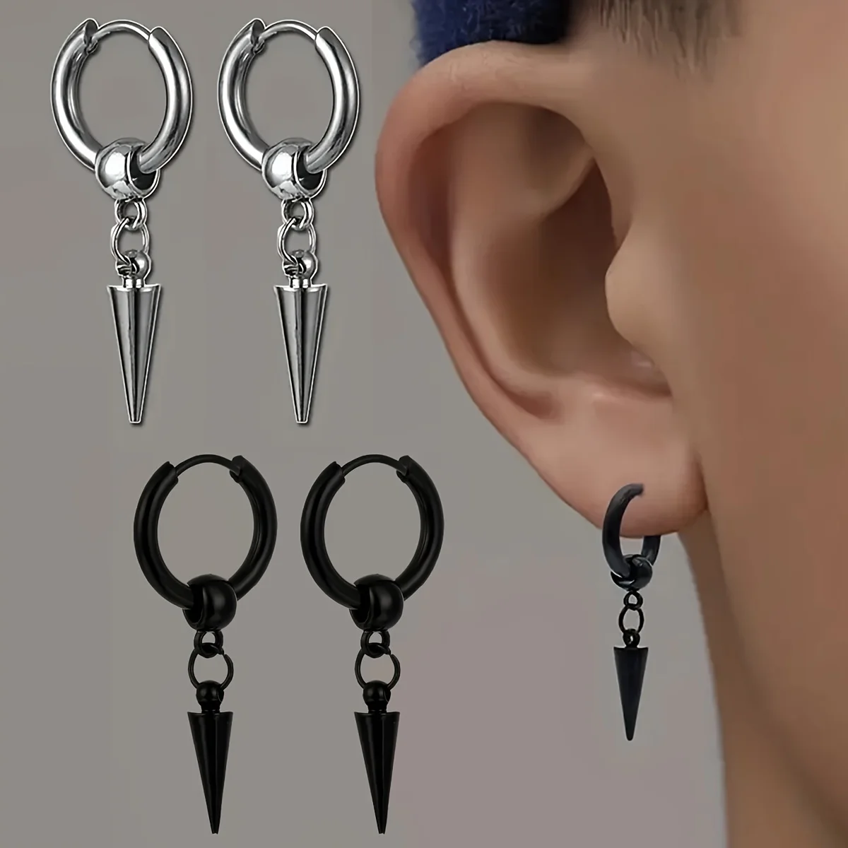 2pairs Unisex Retro Punk Style Stainless Steel Cone Pendant Dangle Hoop Earrings for Men Women Hip-hop Fashion Accessory
2pairs Unisex Retro Punk Style Stainless Steel Cone Pendant Dangle Hoop Earrings for Men Women Hip-hop Fashion Accessory