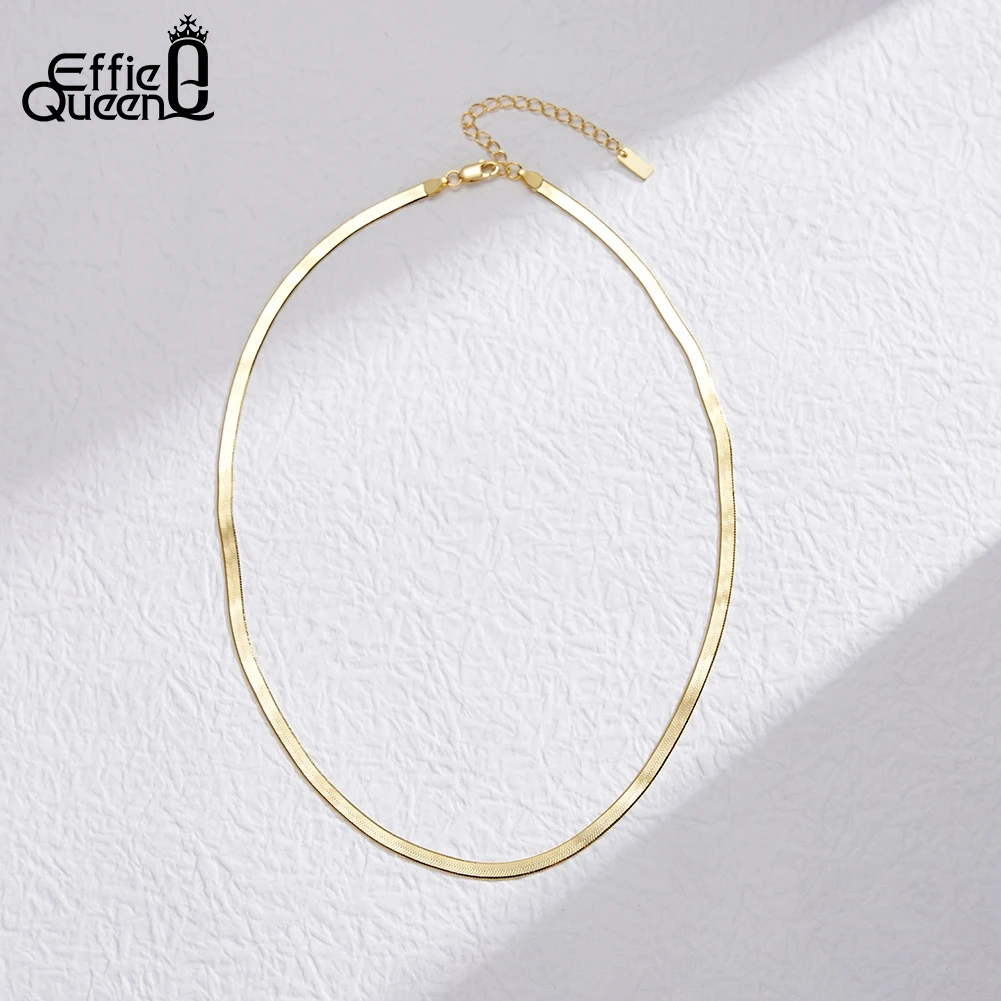 Effie Queen 100% 925 Sterling Silver 3mm Snake Chain Necklace for Women Adjustable DIY Flat Herringbone Chain Fine Jewlery SC81
Effie Queen 100% 925 Sterling Silver 3mm Snake Chain Necklace for Women Adjustable DIY Flat Herringbone Chain Fine Jewlery SC81