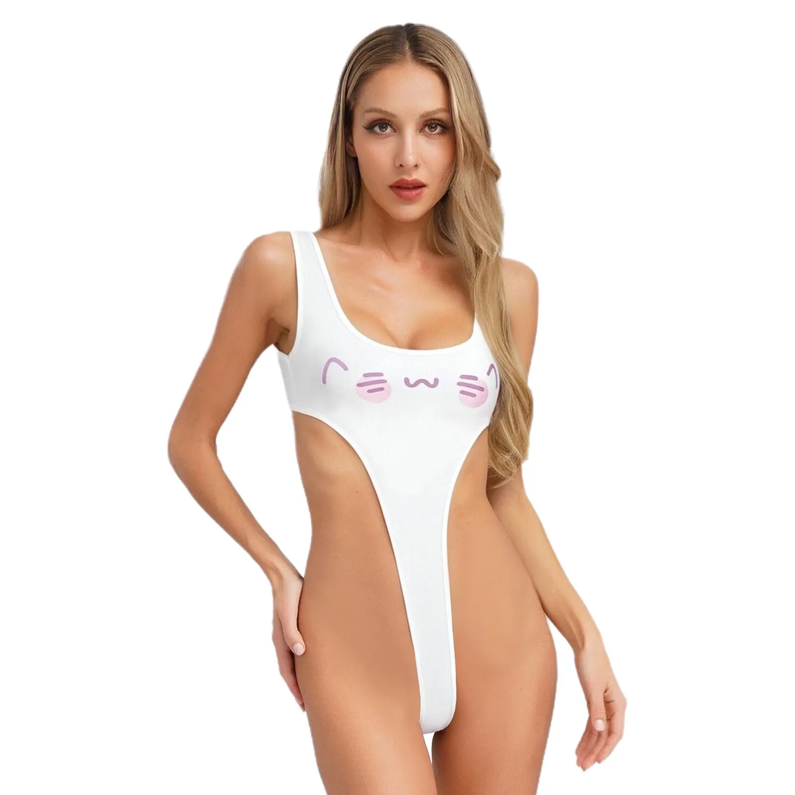 Womens Cute Print Swimwear Bodysuit Bikini Sleeveless High Cut T-back Thong Leotard Monokini Swimsuit Bathing Suit Nightwear
Womens Cute Print Swimwear Bodysuit Bikini Sleeveless High Cut T-back Thong Leotard Monokini Swimsuit Bathing Suit Nightwear
