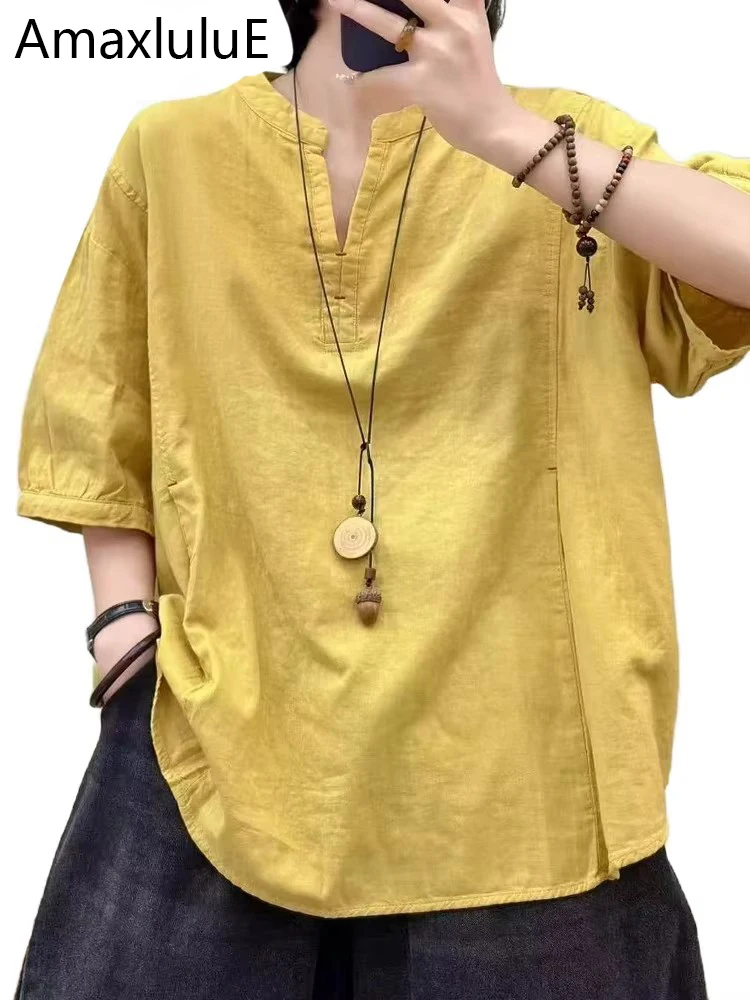Amax luluE 2025 Summer Korean Tops Womens Fashion Leisure V Neck Shirts Ladies Loose Classic Luxury Elegant Cotton Linen Blouses
Amax luluE 2025 Summer Korean Tops Womens Fashion Leisure V Neck Shirts Ladies Loose Classic Luxury Elegant Cotton Linen Blouses