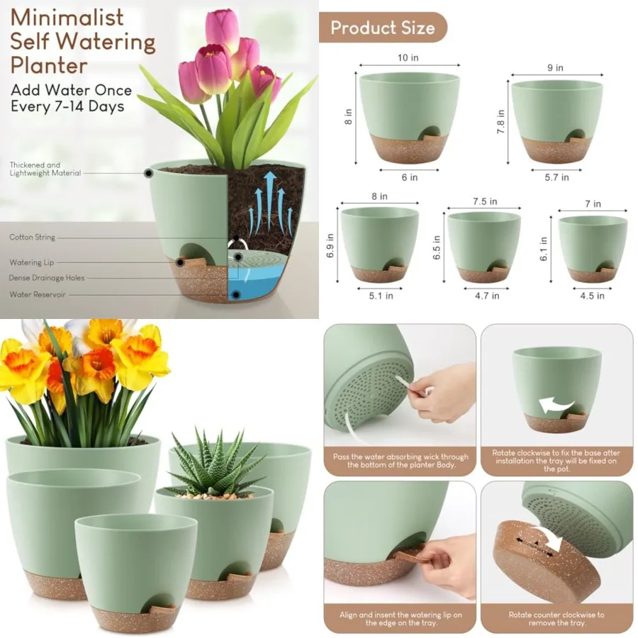 Plant Pots, Self Watering Planters with Drainage Holes Saucers for Indoor and Outdoor Plants
Plant Pots, Self Watering Planters with Drainage Holes Saucers for Indoor and Outdoor Plants