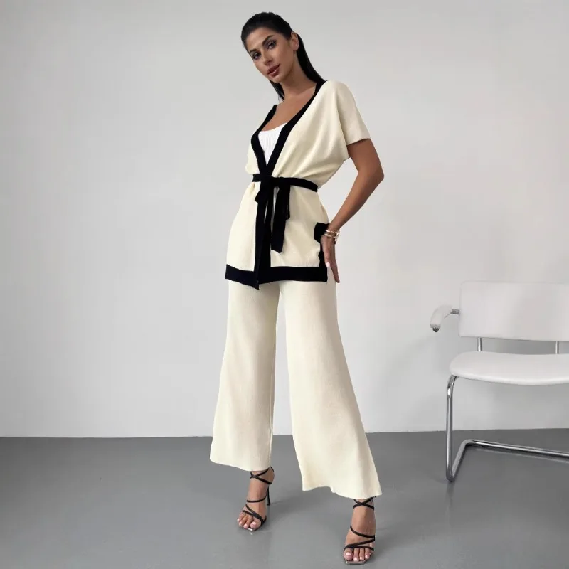 Women's Clothing Summer Collection of Pants Solid Color with Waist Cinching and Slit for Casual Wear Designer High Quality Set
Women's Clothing Summer Collection of Pants Solid Color with Waist Cinching and Slit for Casual Wear Designer High Quality Set