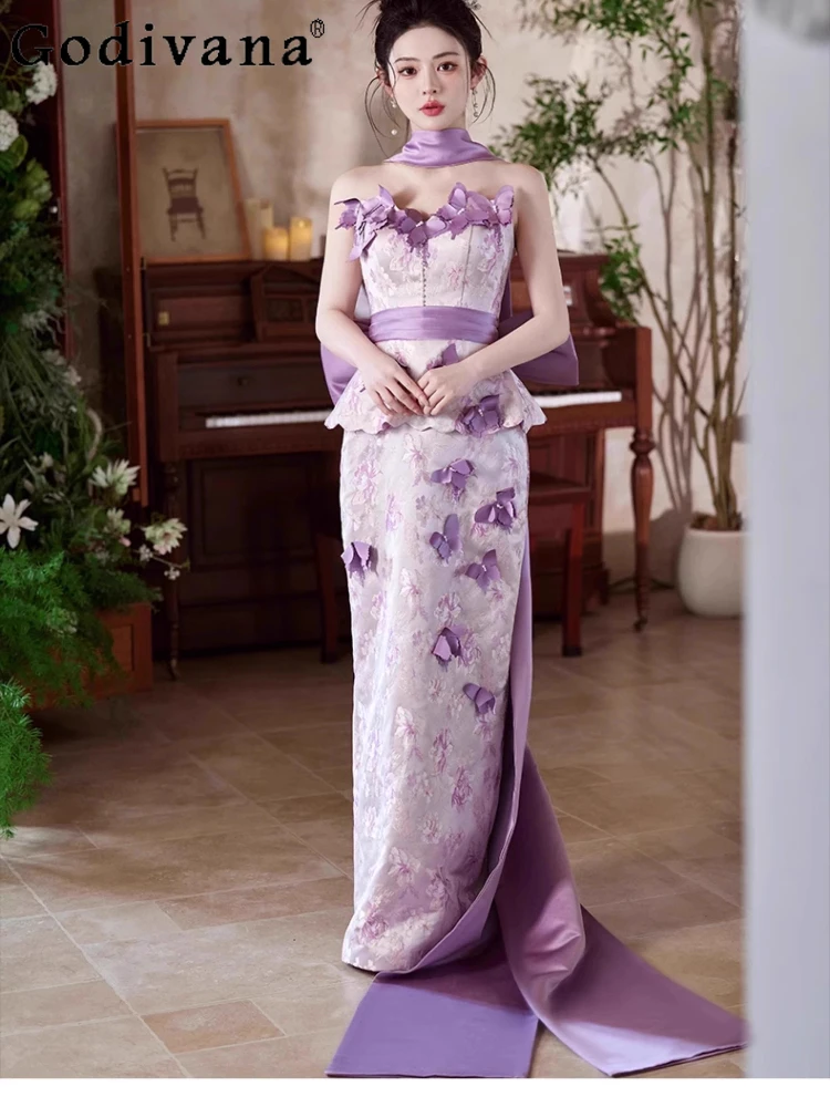 Elegant Purple Retro High Waist Chinese Heavy Industry Sleeveless Long Dress Girls Fashion Romantic Lace-up Bow Simple Dresses
Elegant Purple Retro High Waist Chinese Heavy Industry Sleeveless Long Dress Girls Fashion Romantic Lace-up Bow Simple Dresses
