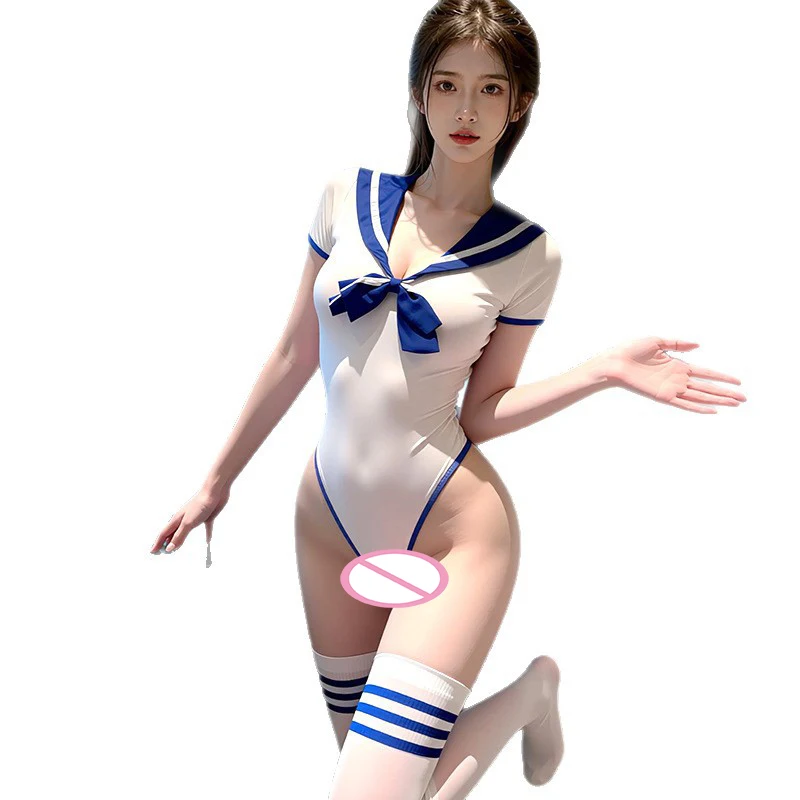 Cute Sailor Cosplay Open Crotch Bodysuit Bowknot Blue White Sailor Uniform Women's Sexy Tight Deep V Bodysuit Anime Campus Girls
Cute Sailor Cosplay Open Crotch Bodysuit Bowknot Blue White Sailor Uniform Women's Sexy Tight Deep V Bodysuit Anime Campus Girls