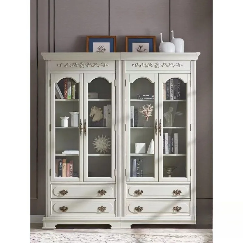 American solid wood bookcase, European style with glass door dustproof white, free combination bookshelf
American solid wood bookcase, European style with glass door dustproof white, free combination bookshelf