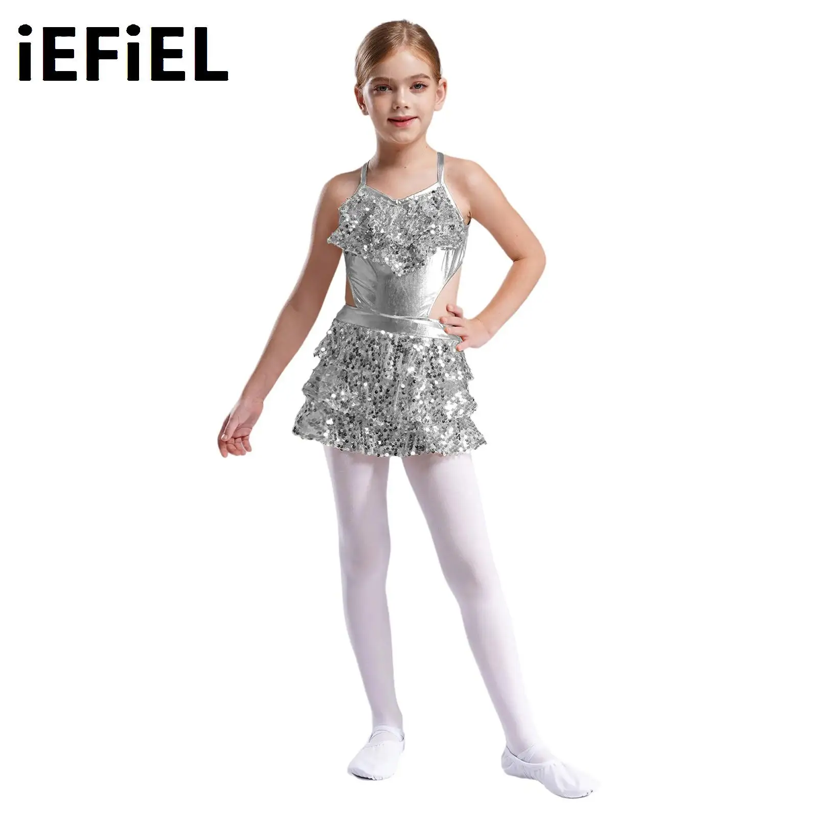 Kids Girls Sequins Jazz Dance Dress Tiered Ruffle V Neck Sleeveless Cutout Metallic Dress Stage Performance Costume
Kids Girls Sequins Jazz Dance Dress Tiered Ruffle V Neck Sleeveless Cutout Metallic Dress Stage Performance Costume
