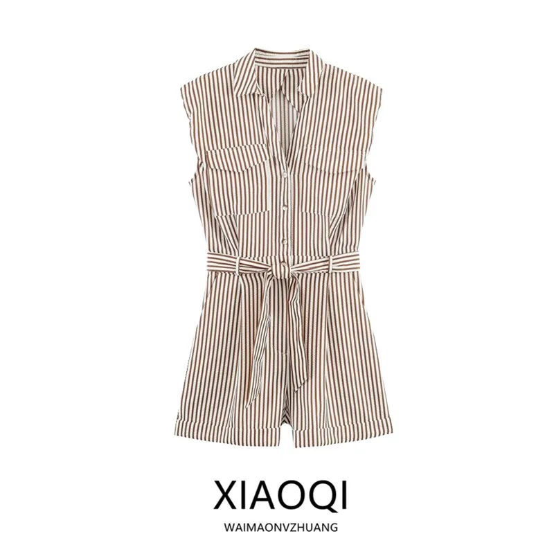Spring 2026 New Women's One-Piece Suit Short Sleeveless Collared with Belt Striped High Waist Short Length Commute Style
Spring 2026 New Women's One-Piece Suit Short Sleeveless Collared with Belt Striped High Waist Short Length Commute Style