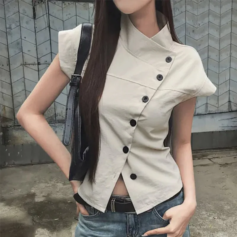 Chic Summer Design Stand Collar Slim Fit Women's Shirt with Fly Sleeve Waist Cinching Versatile Short Sleeve Open Cardigan Top
Chic Summer Design Stand Collar Slim Fit Women's Shirt with Fly Sleeve Waist Cinching Versatile Short Sleeve Open Cardigan Top