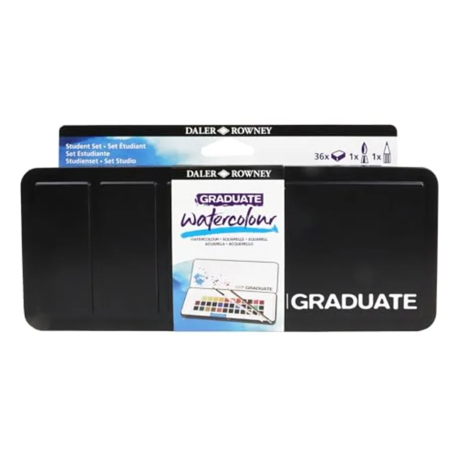 Daler-Rowney Graduate Watercolor Travel Set, 36 Count Half Pans - Watercolor Paint Set with Brush and Mixing Trays
Daler-Rowney Graduate Watercolor Travel Set, 36 Count Half Pans - Watercolor Paint Set with Brush and Mixing Trays